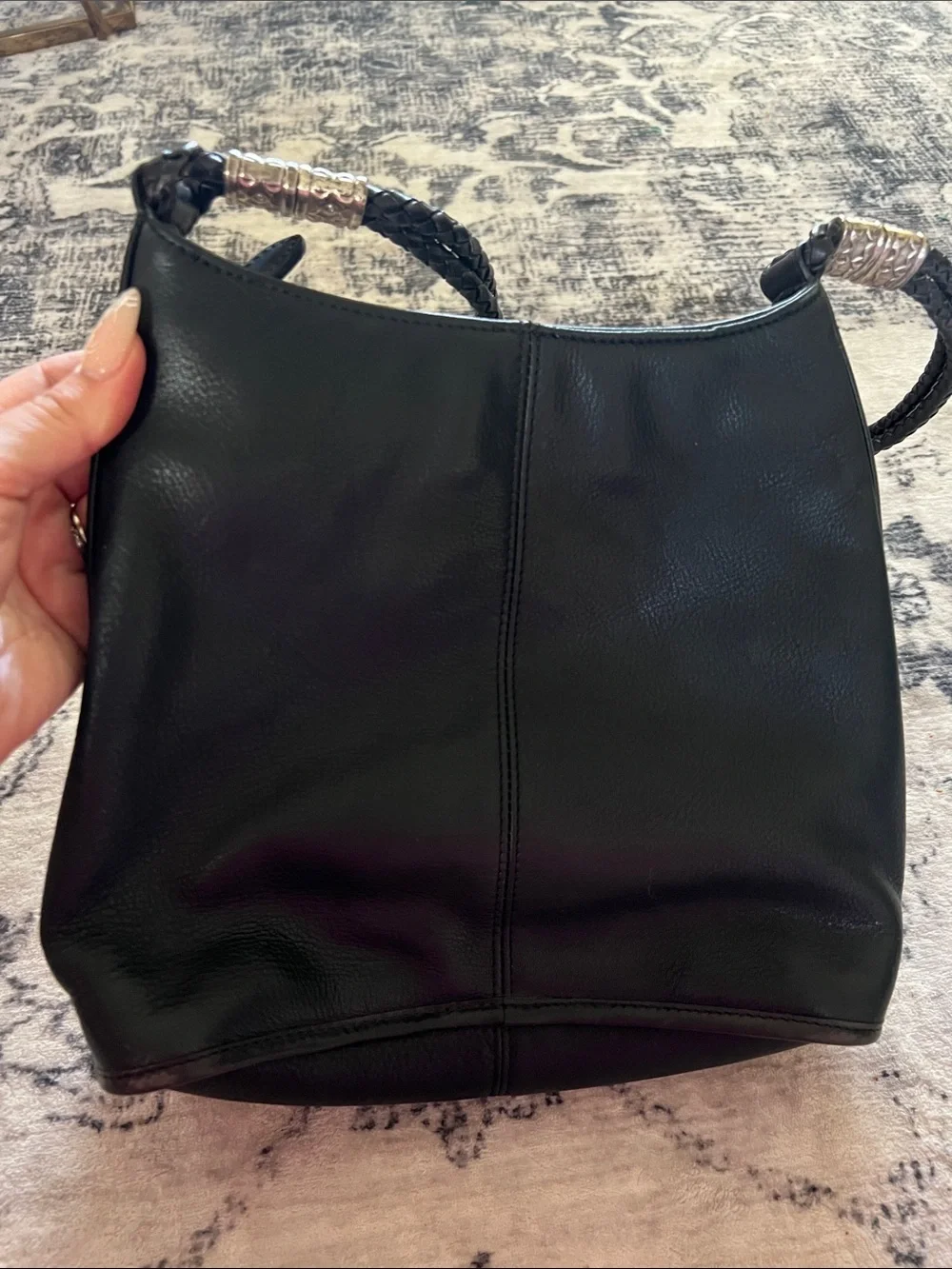 Fossil Black Leather Shoulder Bag with Braided Strap